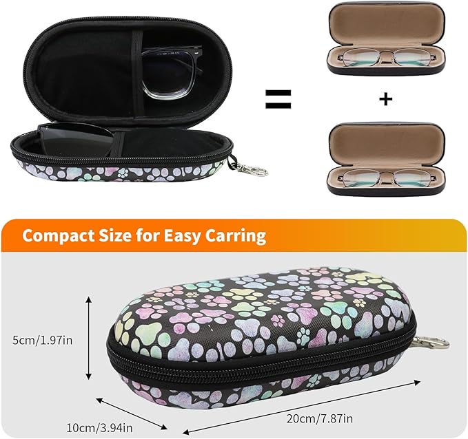 Double Eyeglasses Case, Hard Shell Dual Sunglasses Organizer with Zipper Clip Travel Glasses Storage for Women Men