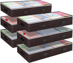 Budding Joy 6 Pack 90L Under bed Storage Containers Organizer Large Capacity Underbed Clothes Storage Bins Organization and Storage Bedroom Foldable Storage Bags with Clear Window Brown