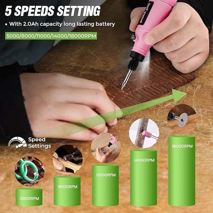 Rotary Tool | 3.7V Cordless Rotary Tool Kit, 2.0Ah Li-ion Battery USB Charging 68 Accessories Power Rotary Tools,5 Speed Mini Rotary Tool Cordless Ideal for Light DIY Projects and Precision Work