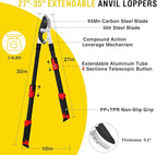 Yesker 27-35" Extendable Loppers for Tree Trimming Heavy Duty Tree Trimmer Bypass Loppers with Compound Action Sharp Anvil Blade up to 2 Inch Cut Capacity Branch Cutter Chops Thick Branches Ease