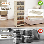 5 Tier - 34QT Storage Bins with Lids, Collapsible Storage Bins with Doors and Wheels, Plastic Storage Cabinet for Easy Storage and Organization for Living Room, Office