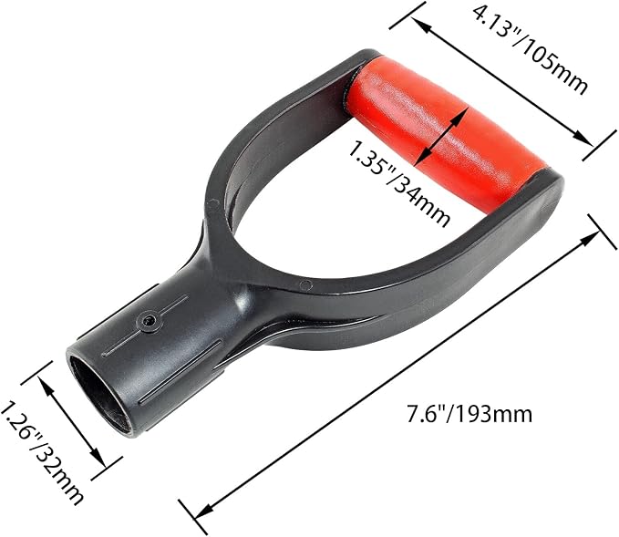 2 Pcs Plastic Shovel D Grip Handles, 32mm / 1.26" Inner Diameter Spade Handle, Shovel Handle for Digging Raking Tools, Red