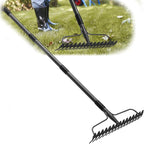 63 inch Bow Rake,2-in-1 17 Tooth Rake for Leaves Portable and Adjustable for Gardening Leaves Loosening Soil Leveling Lawn Farming Land Management Yard