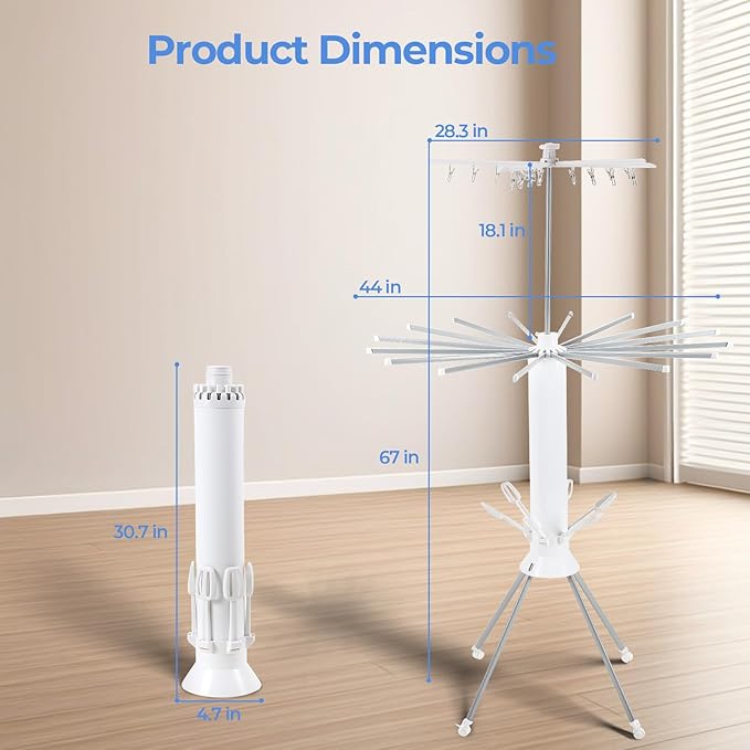3 Tier Portable Clothes Drying Rackwith 4 Pulleys,Indoor and Outdoor Collapsible Rack Clothing with Shoe Drying Rack for Space Saving
