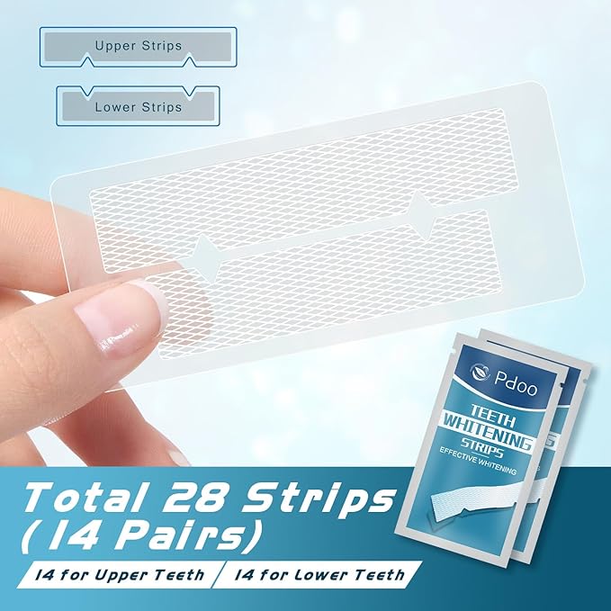 Teeth Whitening Strip 14 Treatments - Whitening Strips for Sensitive People, Fast Remove Smoking, Coffee, Wine Stains, Teeth Brightening Kit Pack of 28 Non-Slip Strips