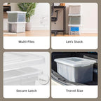 IRIS USA File Box, Plastic File Organizer with Lids for Letter/Legal File, Portable Document Box For Moving, Storage Bin with Durable and Secure Lid, Stackable Nestable BPA-Free, Pearl 35 Qt. 4 Pack