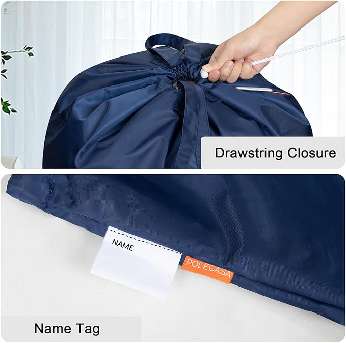 Polecasa Heavy Duty Large Laundry Bag with 130gsm Tear Resistant Fabric and Handles, Easy to Carry Dirty Clothes Drawstring Bag,Perfect for College Dorm, Travel, 2 Pack 28”x36”, Navy