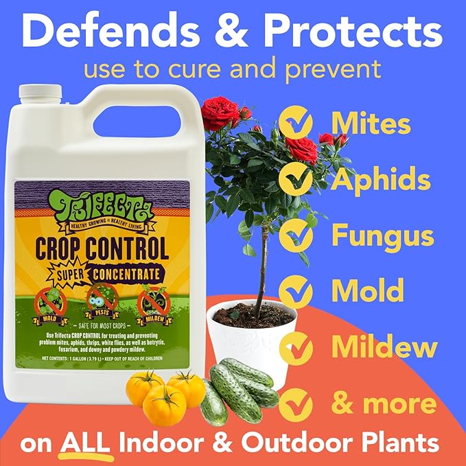 Trifecta Crop Control Super Concentrate All-in-One Natural Pesticide, Fungicide, Miticide, Insecticide, Help Defeat Spider Mites, Powdery Mildew, Botrytis, Mold and More on Plants 32 OZ