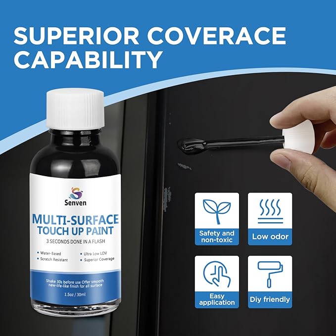 Black Paint Semi-Gloss Black Multi Surface Touch Up Paint Repair for Wall,Door,Cabinets,Wood,Furniture, Appliance,Tile,Porcelain,Touch Up Paint Pen for Refrigerators,Washers,Dishwashers,Microwave 1.5fl oz
