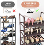 LANTEFUL 10 Tiers Tall Shoe Rack 20-25 Pairs Boots Organizer Storage Sturdy Narrow Shoe Shelf for Entryway, Closets with Hooks, Brown
