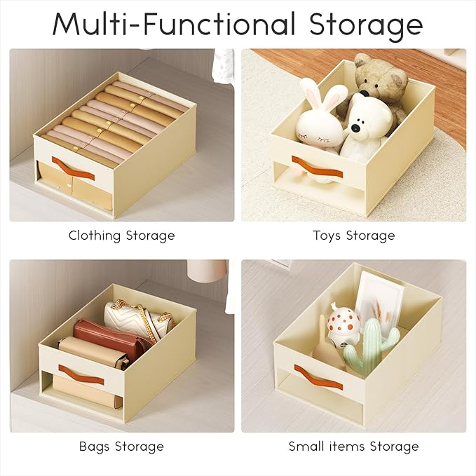 Homsorout Drawer Organizers and Storage - 12 Pack Foldable Pants Organizer with Clear Window & Handles, Fabric Closet Organizer for Clothes, Jeans, Sweaters, Towels, T-shirt, Scarf (Beige)