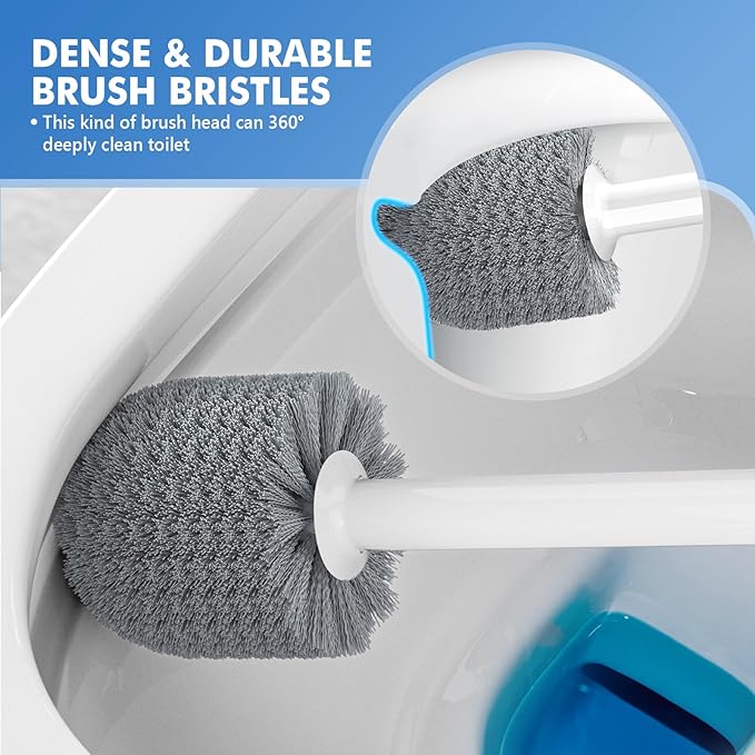 Toilet Plunger and Brush, Bowl Brush and Heavy Duty Toilet Plunger Set with Ventilated Holder, 2-in-1 Toilet Brush and Plunger Combo for Bathroom Cleaning（2 Pack, White）