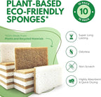 10 Pack Biodegradable Natural Kitchen Sponge - Compostable Cellulose and Coconut Walnut Scrubber Sponge - Eco Friendly Sponges for Dishes