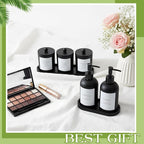 Yaomiao 5 Pack Bathroom Accessories Set, Modern Bathroom Decor Sets, Glass Liquid Soap Dispenser, Vanity Tray, Toothbrush Holder, Cotton Swab Jars with Lids for Sink Countertop(Black,Frosted)