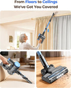 N8 Cordless Vacuum Cleaner,Lightweight Stick Vacuum with Powerful Suction,2200mAh Battery, 40 Mins Runtime,Self-Standing,Rechargeable Vacuum Cleaners for Home Hardwood Floor Carpet Pet Hair (Azure)