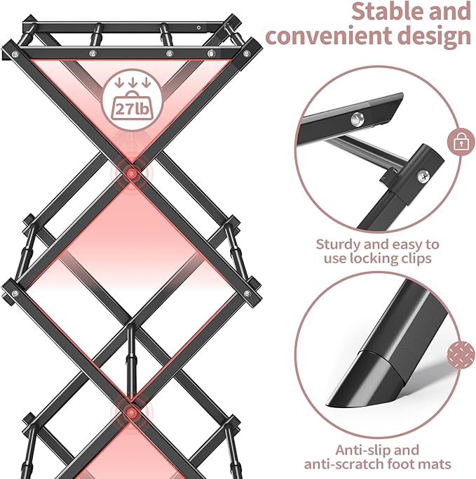 APEXCHASER Clothes Drying Rack, 3-Tier Laundry Drying Rack for Clothes, Expandable Metal Clothing Dryer, Collapsible Towel Rack, Air Drying Rack, Black