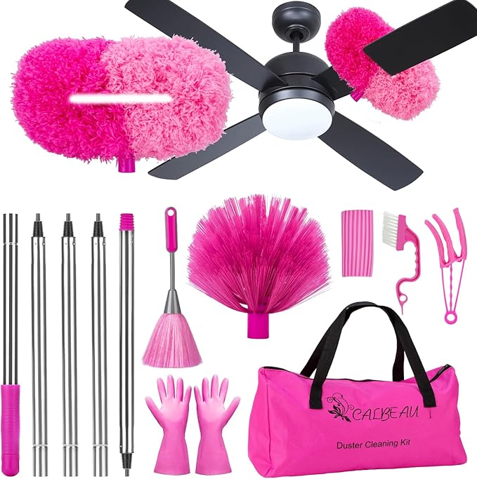 Ceiling Fan Cleaner Duster with 60 inch Extension Pole, Dusters for Cleaning High Ceiling Fan Blades, Dusters Kit with Storage Bag, Cleaning Tools for Families