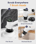 Electric Spin Scrubber, Cordless Cleaning Brush, Bathroom Shower Scrubber with 7 Replaceable Brush Heads, 2 Adjustable Speeds, Extension Handle, IPX7 Waterproof for Tub Tile Floor Car13.