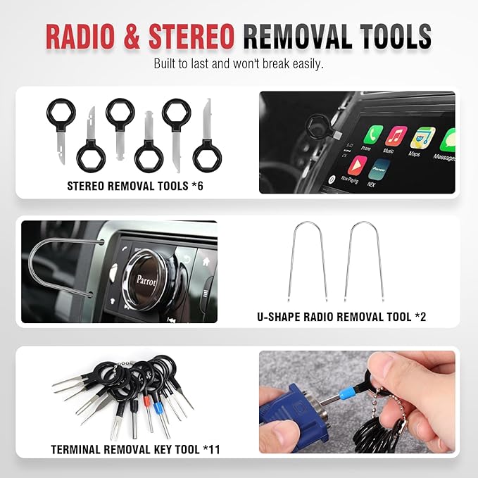 LadyRosian 37Pcs Trim Removal Tool Set, Car Upholstery Repair Kit, Auto Clip Pliers Fastener Remover Tool, Door Panel Tool, Car Panel Tool Radio Stereo Removal Tool Kit with Storage Bag (Red)