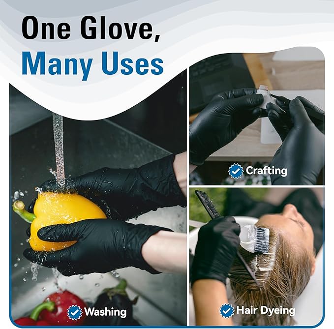 Disposable Nitrile Gloves Black, Food Safe Rubber Gloves Latex-Free Powder-Free for Cooking Food Prep Kitchen Clean