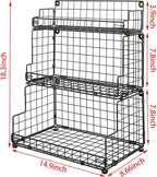 X-cosrack Stackable Wire Basket 3 Tier Countertop& Wall Mounted Metal Storage Basket for Kitchen Pantry Cabinet, Muti-functional Open Front Bin Organizer for Food Fruit Snack, Black