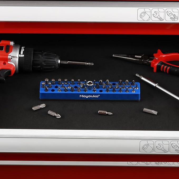 Mayouko 1/4" Magnetic Hex Bit Holder Rack Organizer, 43 Holes, 1/4-Inch Drill Bit Holder, Blue, 2 Racks, Magnetic Bit Holder with Magnet Base for Screwdriver Bits