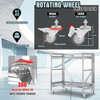2 Shelf Rolling Cart with Wheels, 660lbs Capacity Collapsible Steel Rolling Utility Cart, Heavy-Duty Foldable Workbench, Metal Rolling Storage Cart with Handle for Groceries, Warehouse (36" Lx26 W)