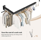 Wall Mounted Clothes Hanger,Clothes Drying Rack,Laundry Drying Rack,Clothes Rack,Laundry Rack Wall Mount,Retractable Collapsible Drying Rack Clothing (Windproof Holes,with Clips),Black