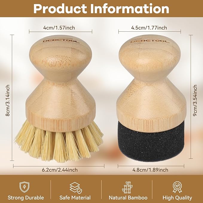 Cutting Board Oil Wax Applicator and Scrub Brush Set- Natural Bamboo with Sisal Fiber and Sponge for Food Grade Mineral Oil Board，Wooden Worktops,Utensil Care