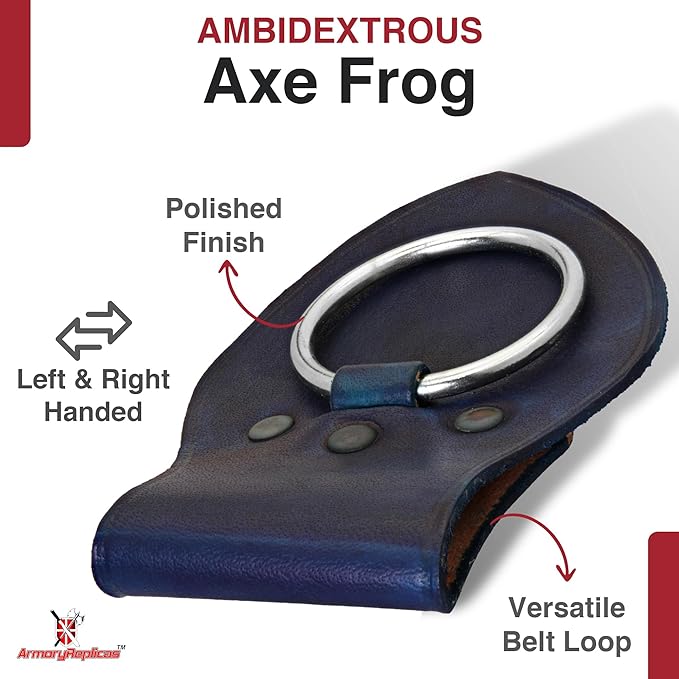 Armory Replicas - Genuine Rawhide Leather Universal Axe Frog - Medieval Hand Crafted O-Ring Funcitonal Outdoor Costume LARP Weapon Holder