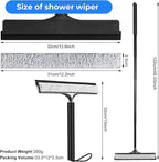 Shower Squeegee with Long Handle, Telescoping Window and Floor Extendable Squeegee for Shower Glass, Bathroom Surfaces, Mirrors, and Smooth Floors, Includes Replaceable and Washable Cloth Pads