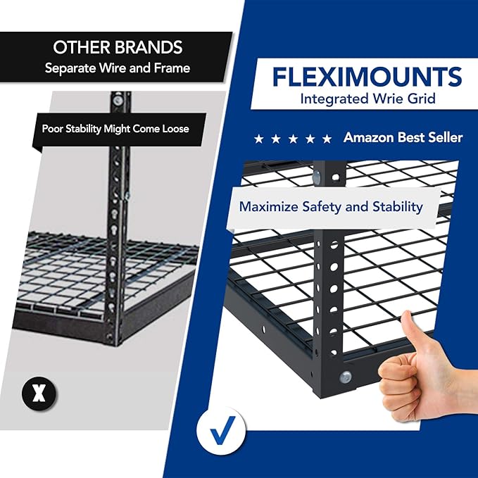 FLEXIMOUNTS 4x8 Overhead Garage Storage Rack, Adjustable Organization System, Heavy-Duty Metal Ceiling Racks, 2 pack, Black