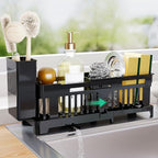 Extra Large Sponge Holder for Kitchen, Extendable Sink Caddy with High Brush Holder, Sink Caddy Organizer Rack for Sponge, Soap, Dish Brush, Scrubber, Kitchen Accessories for Organization