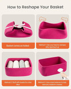 Small Woven Basket, 13.5 x 9.5 x 5 Inches, Storage Basket for Organizing, Cute Small Rope Shelf Closet Cube Storage Bins Baskets for Shelves, Dog Toy Gift Baskets Empty, 3 Packs, Hot Pink