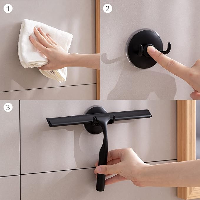 Ettori Shower Squeegee for Glass Doors, Squeegee for Shower Glass Door, Window and Car Glass, Mirrors - All-Purpose Stainless Steel Squeegee, 10 Inches and Black