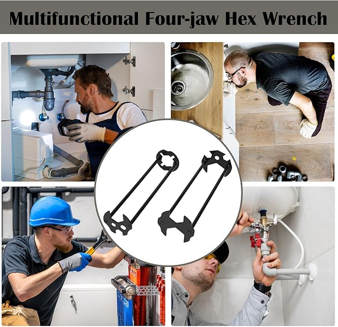 2Pcs Multifunctional Basin Wrench, Universal Under Sink Plumbers Tool, 7 Sizes, Socket Wrench Faucet Tool for Kitchen Home Bathroom