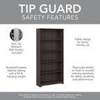 Bush Furniture Cabot Tall 5 Shelf Bookcase | Large Open Bookshelf in Heather Gray | Sturdy Display Cabinet for Library, Living Room, and Home Office