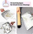 2 Pack Metal Dust Pan 17" and 12", Aluminum Heavy Duty Dust Pans with Non-Slip Rubber Handle, Large and Small Dustpan Set, Lightweight for Sweeping, Garage, Leaf, Household & Outdoor Cleaning