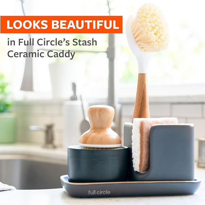 Full Circle Walnut Scrubber Sponges, Pack of 2 – Dual-Sided, Plant-Based & Recycled Kitchen Sponges, Gentle on Nonstick Cookware