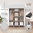 VTRIN Portable Closet Wardrobe for Hanging Clothes with 2 Hanging Rods and 8 Storage Organizer Shelves,Sturdy Large Wardrobe Closet for Bedroom Free Standing Clothes Rack with Cover,White