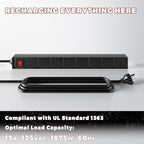 KAFAHOM Power Tool Organizer with Charging Station, Built in 8 Outlet Power Strip, Large 8 Drill Holder Wall Mount, Heavy Duty Metal Power Tool Storage Rack Tool Shelf for Garage Organization Red