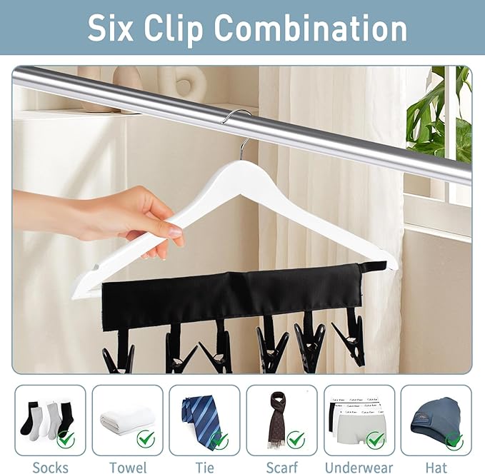 TamBee Portable Hanger Clips Travel Clothesline Travel Hangers Towel Drying Rack Clothing Hanger Folding Portable Sock Dock Swimsuit Drying Rack Hanger with 6 Clips Pack of 3 (Black)