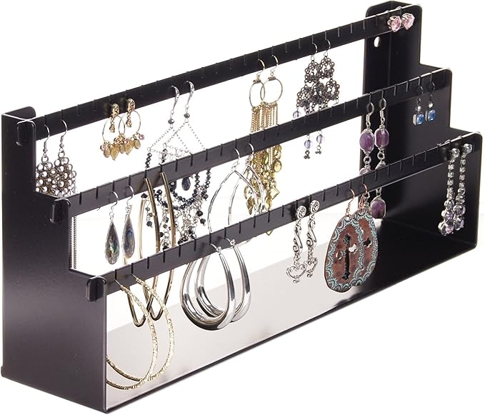 Angelynn's Freestanding or Wall Mounted Earring Holder Organizer for Small and Medium Post Stud Dangle Pierced Earrings, Hanging Closet Jewelry Storage Rack, Daelyn Rubbed Bronze 6" x14 1/2"