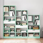 IOTXY Wooden Open Shelf Bookcase - 71 Inches Tall Freestanding Display Storage Cabinet Organizer with 10 Cubes and a Drawer, Floor Standing Bookshelf in Tiffany-Green
