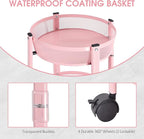 TOOLF 3-Tier Foldable Metal Storage Rolling Cart, Collapsible Utility Cart, No Assemble, Multifunction Organizer Trolley with Lockable Wheels for Kitchen, Living Room, Bathroom, Pink
