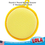 LOLA Round N' Round Wonder Non-Scratch Scouring Pad, 1 Count, Metallic on One Side, Nylon Net Sponge On Other Side, Hang Hole, Assorted Colors