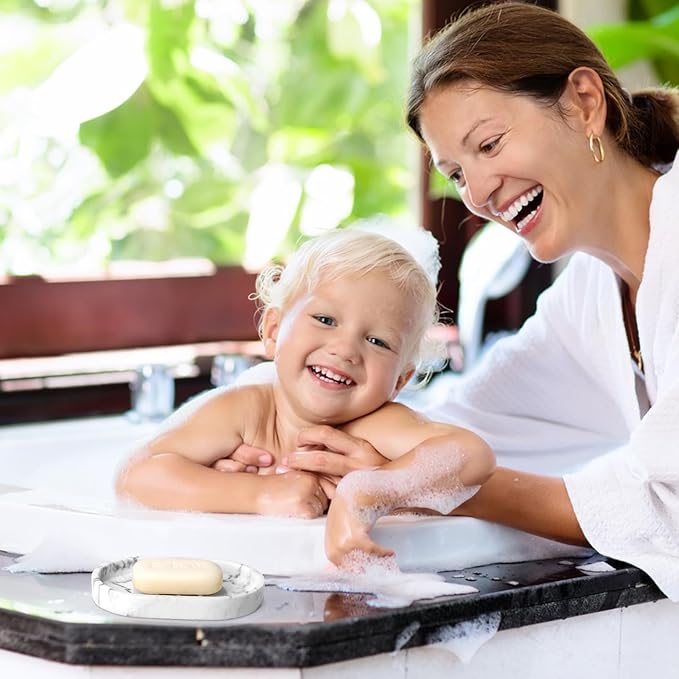 Luxspire Soap Dish, Bar Soap Holder, Soap Tray with Raised Design, Oval Soap Dish Soap Container for Bathroom Sink Kitchen Counter, Gravel White