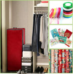 Primode Wrapping Paper Storage Container | Gift Wrap Organizer Under Bed | 41”x14”x6” | Fits 18-24 Rolls Up to 40” | 600D Oxford | Box Holder with Pockets for Ribbon, Bows and Accessories (Red)