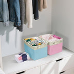 BALEINE 2 Pack Fabric Storage Bins for Shelves, Linen Storage Baskets for Organizing, Decorative Closet Bins for Clothes, Home (Skyblue, 12"x8"x8")
