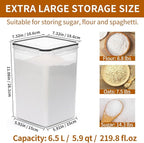 HKJ Chef 4 Pack Extra Large Airtight Food Storage Containers with Lids (6.5L / 220 oz), BPA Free Plastic Kitchen and Pantry Organization Contianers for Cereal Flour and Sugar Storage, Labels & Marker